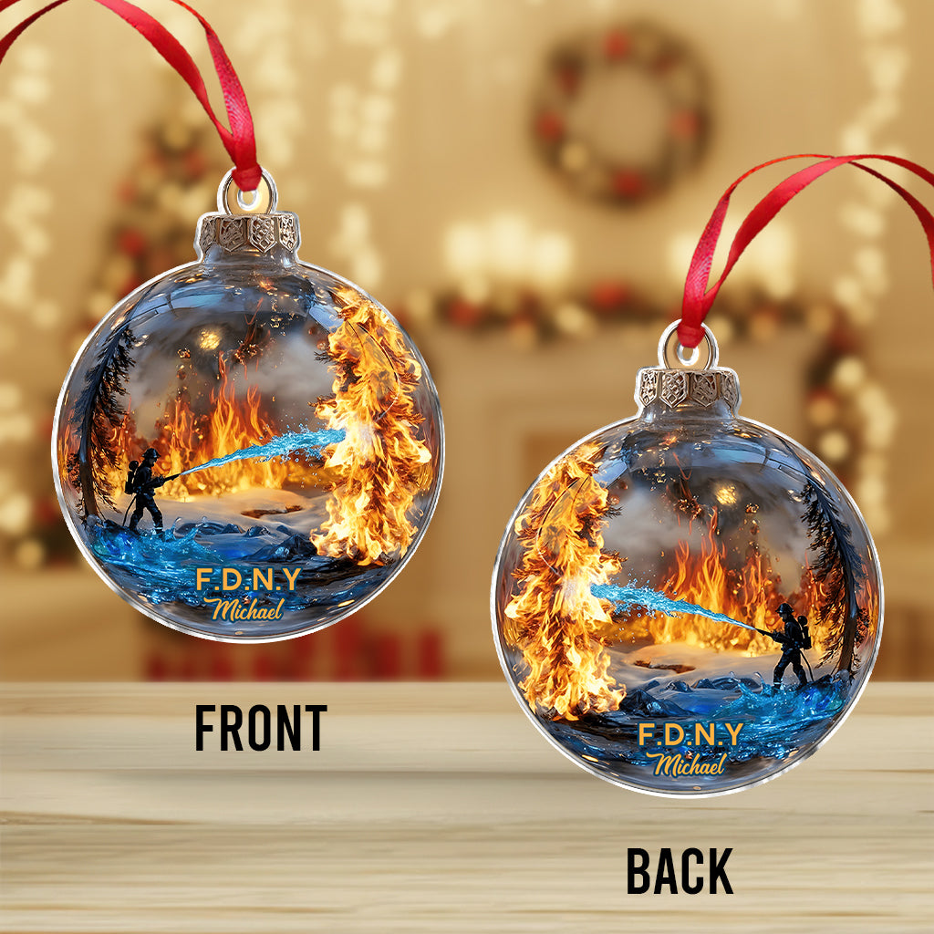 Hero In Action Fire Scene - Personalized Firefighter Ornament