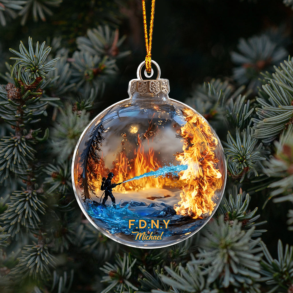 Hero In Action Fire Scene - Personalized Firefighter Ornament
