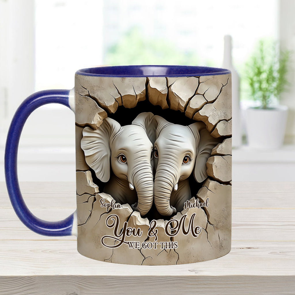 You & Me We Got This - Personalized Elephant Accent Mug