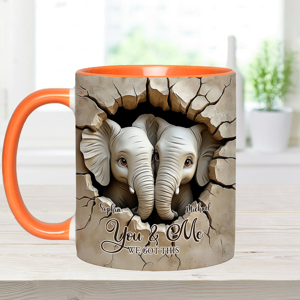 You & Me We Got This - Personalized Elephant Accent Mug