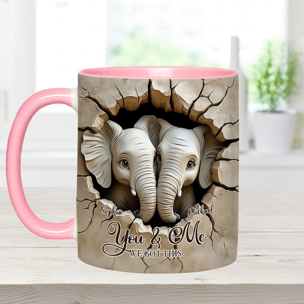 You & Me We Got This - Personalized Elephant Accent Mug