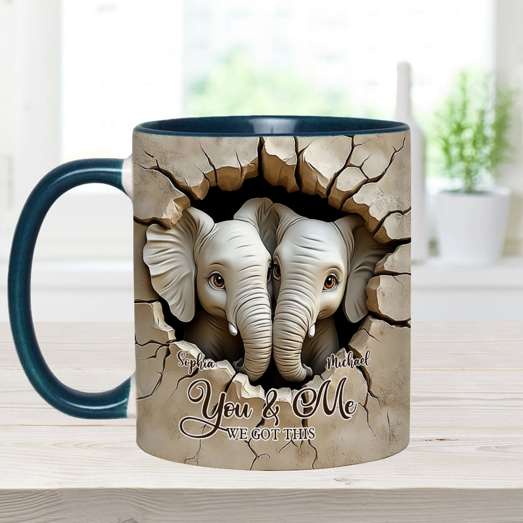 You & Me We Got This - Personalized Elephant Accent Mug