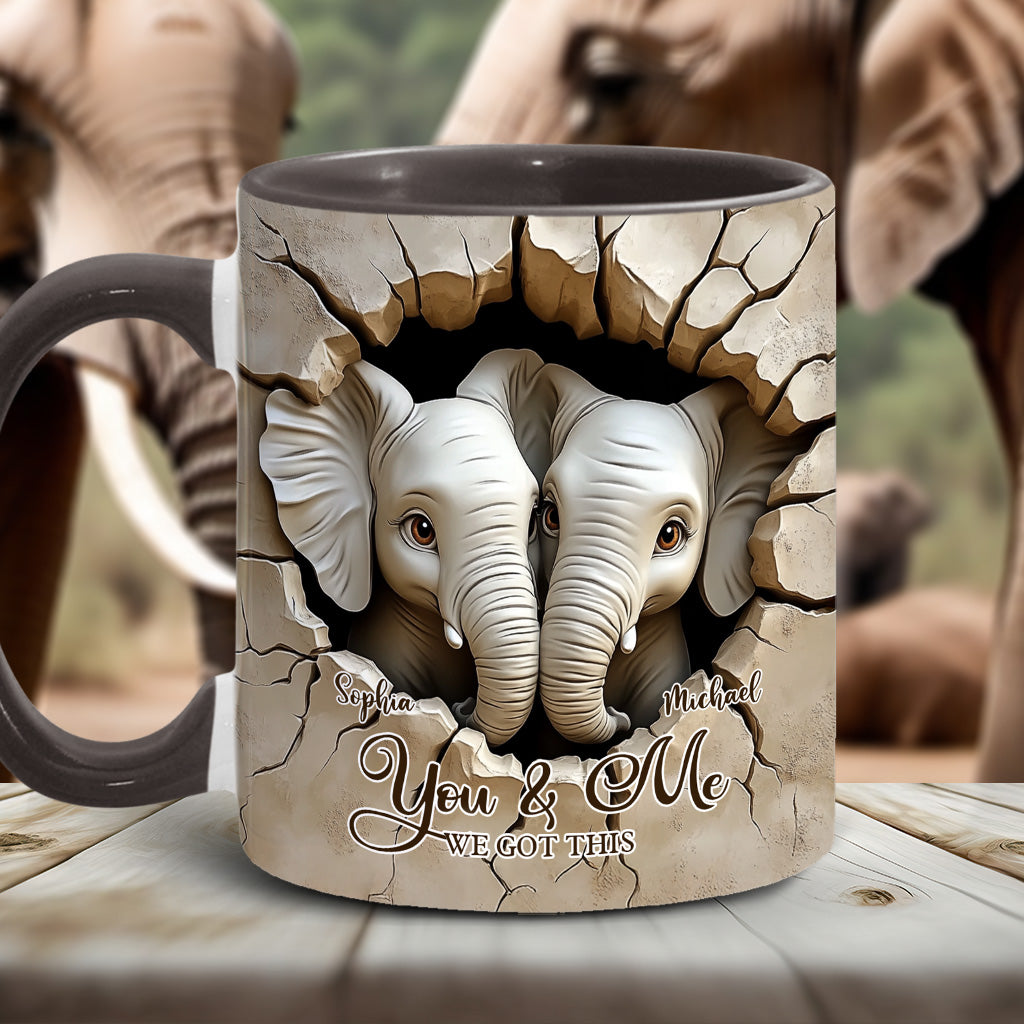You & Me We Got This - Personalized Elephant Accent Mug