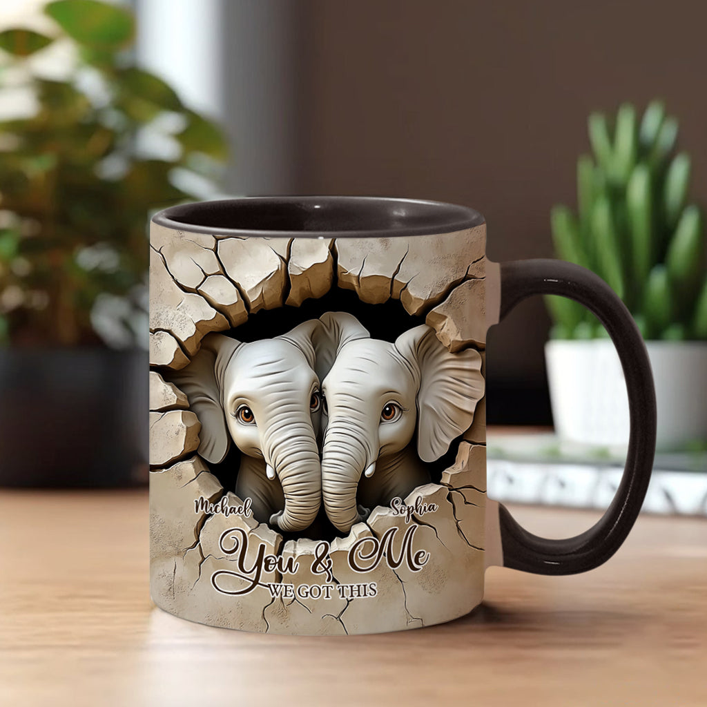 You & Me We Got This - Personalized Elephant Accent Mug