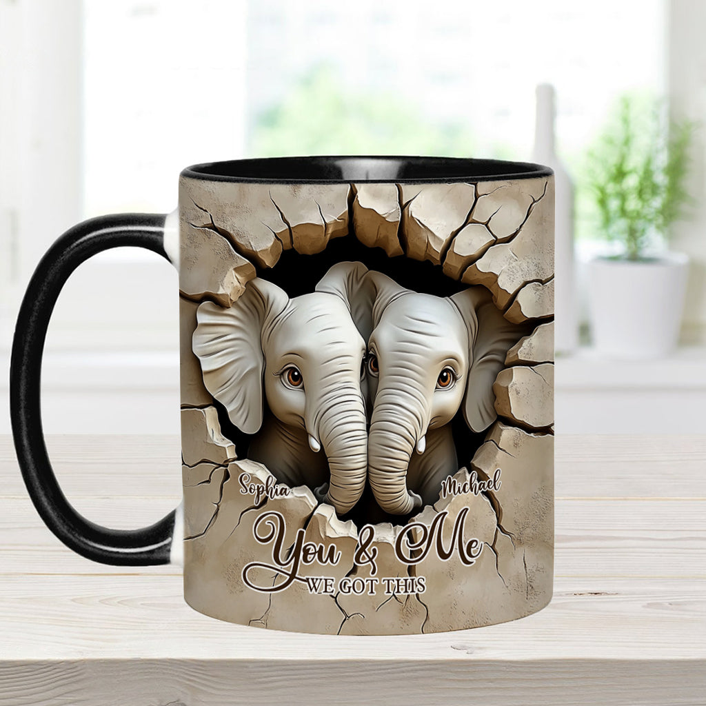 You & Me We Got This - Personalized Elephant Accent Mug