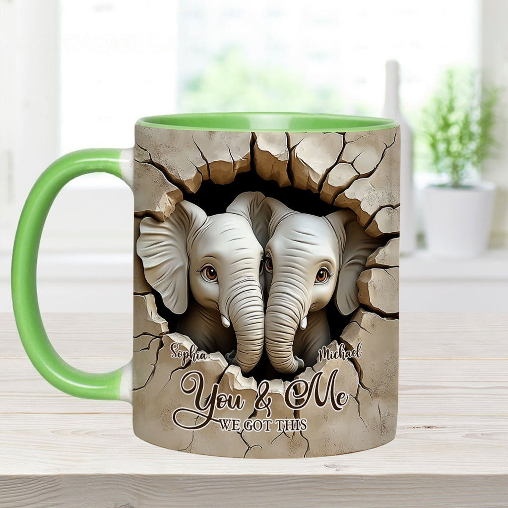 You & Me We Got This - Personalized Elephant Accent Mug