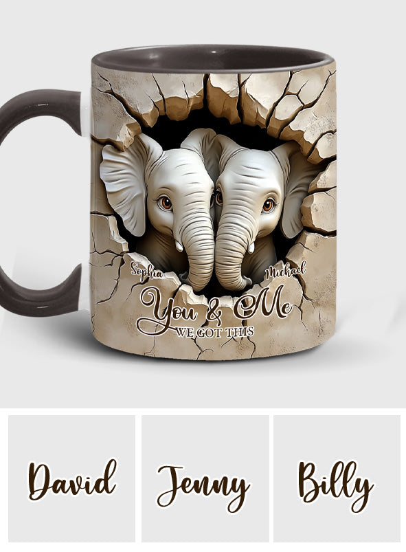 You & Me We Got This - Personalized Elephant Accent Mug