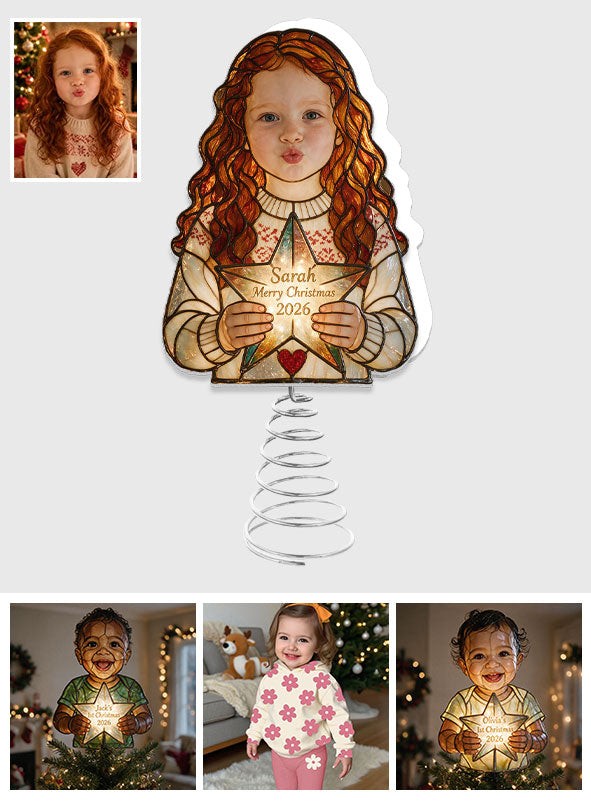Any Photo - 1st Christmas - Personalized Kid LED Light Tree Topper