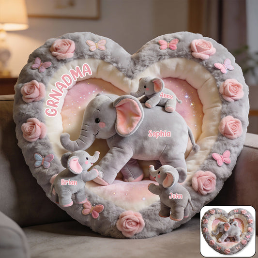 Nana Elephant Gift For Mom, Grandma - Personalized Grandma Faux Fur Shaped Pillow