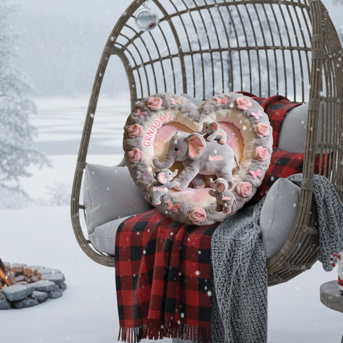 Nana Elephant Gift For Mom, Grandma - Personalized Grandma Faux Fur Shaped Pillow