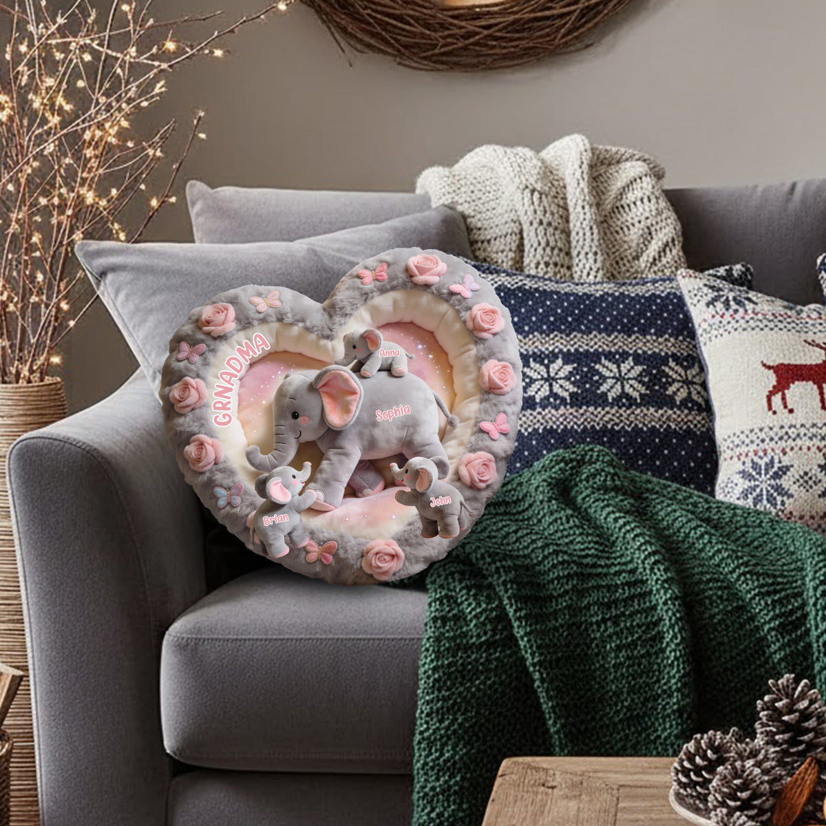 Nana Elephant Gift For Mom, Grandma - Personalized Grandma Faux Fur Shaped Pillow