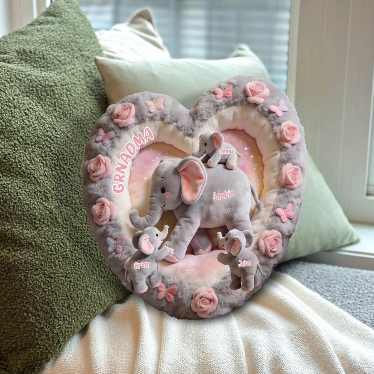 Nana Elephant Gift For Mom, Grandma - Personalized Grandma Faux Fur Shaped Pillow
