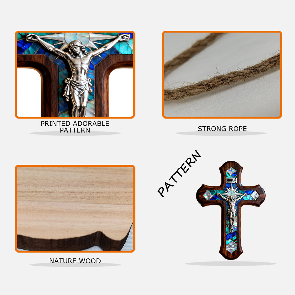 Mother Of Pearl Styled Cross - Personalized Christian Custom Shaped Wood Sign