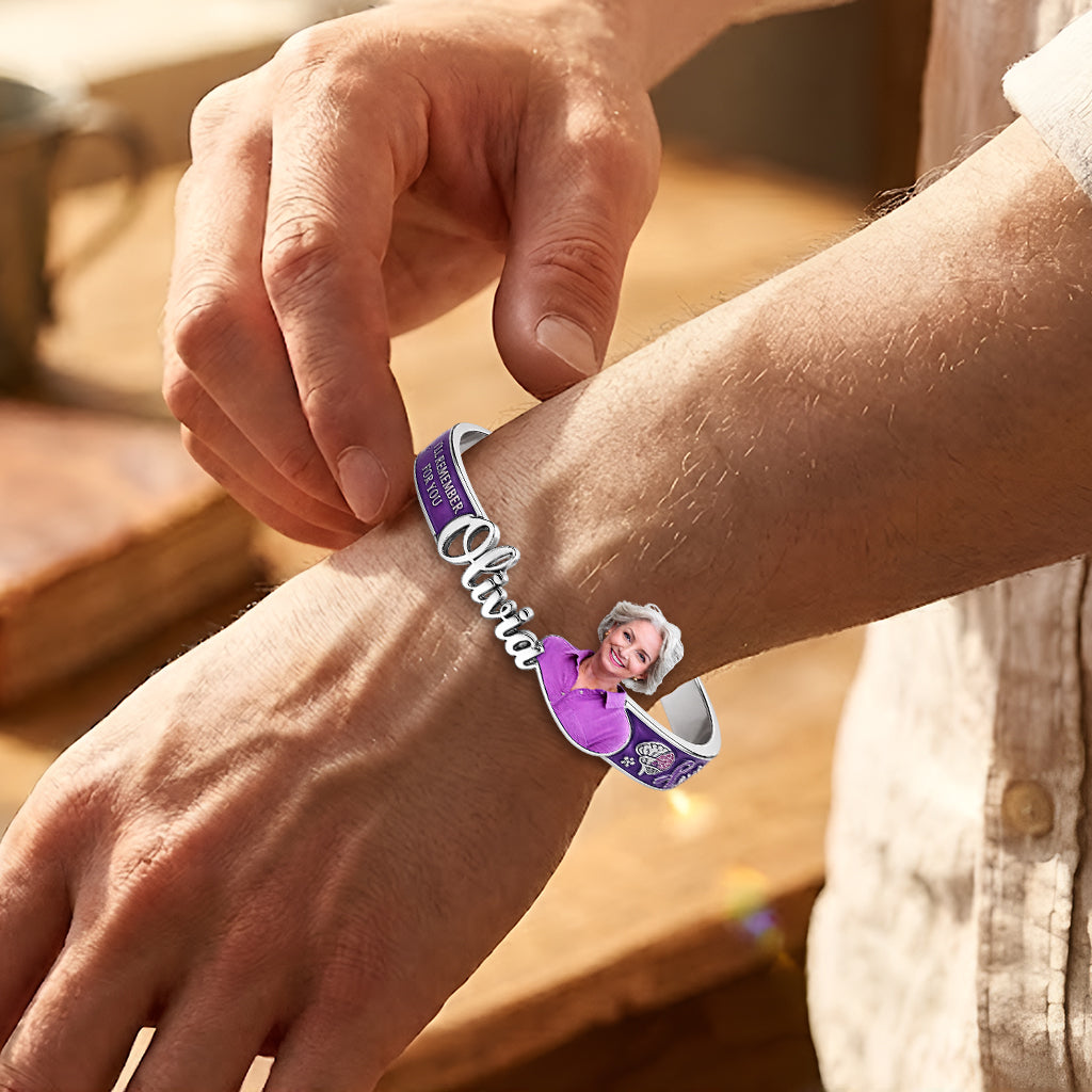 Purple Ribbon Support Dementia Alzheimer Awareness - Personalized Alzheimer Awareness Shaped Cuff Bracelet