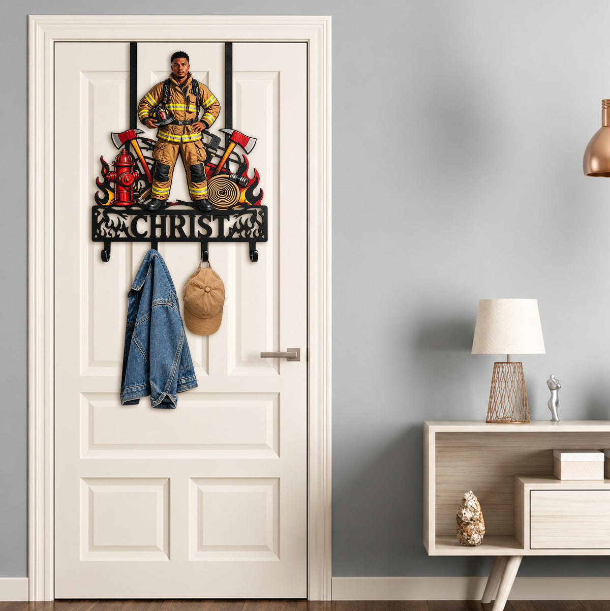 With Great Responsibility - Personalized Firefighter Metal Door Hooks