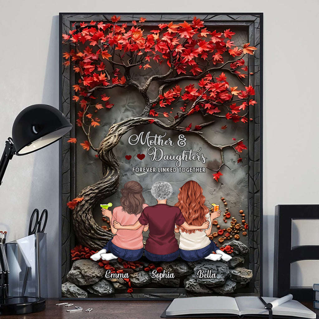 Mother & Children Forever Linked Together - Personalized Mother Canvas And Poster