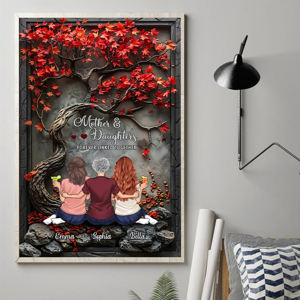 Mother & Children Forever Linked Together - Personalized Mother Canvas And Poster