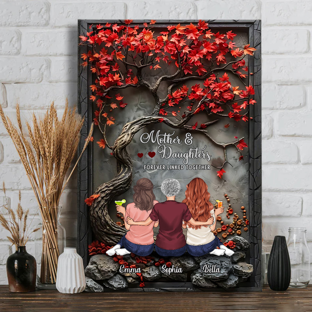 Mother & Children Forever Linked Together - Personalized Mother Canvas And Poster