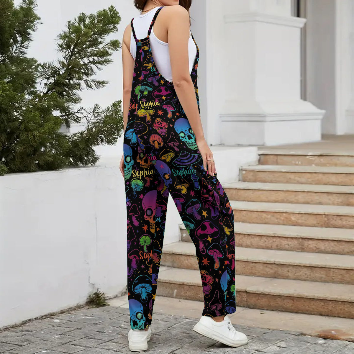 Mushroom & Skull - Personalized Hippie Loose-Fit Overalls/ Rompers