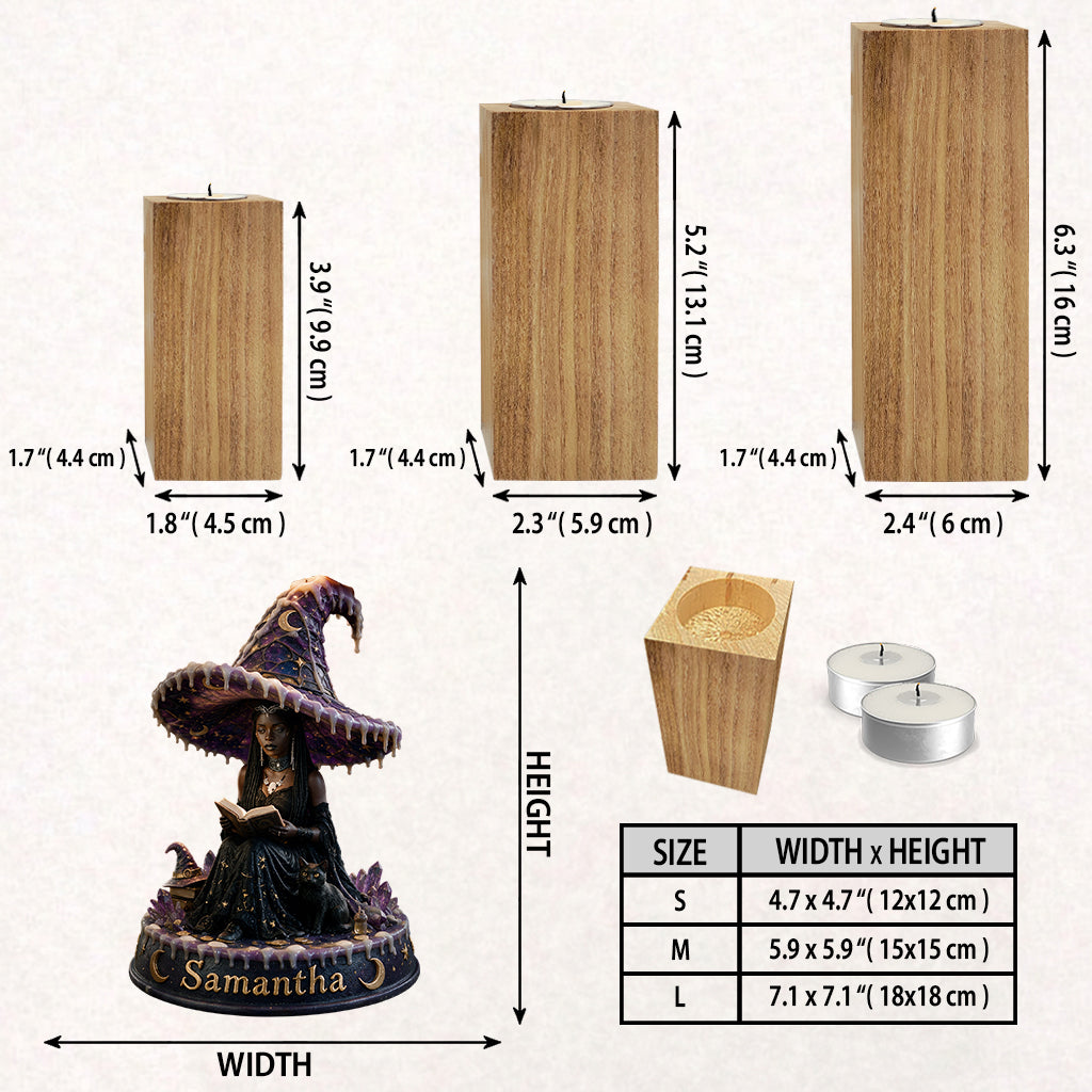 Midnight Enchantress - Personalized Witch Custom Shape Wooden Candle Holder