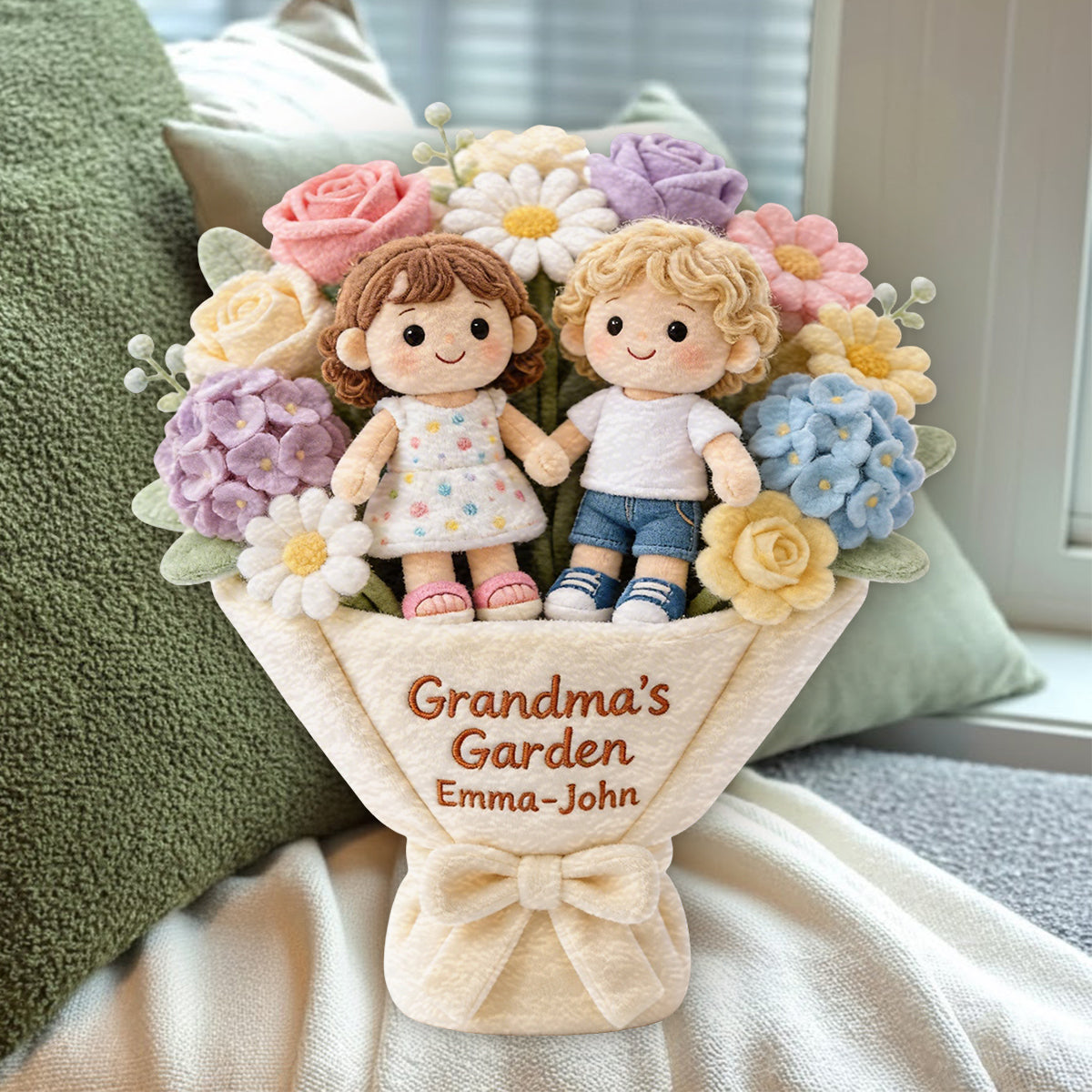 Grandma's Garden - Personalized Grandma Premium Faux Fur Pillow