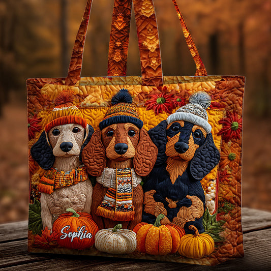 Autumn Dog - Personalized Dachshund Quilted Tote Bag