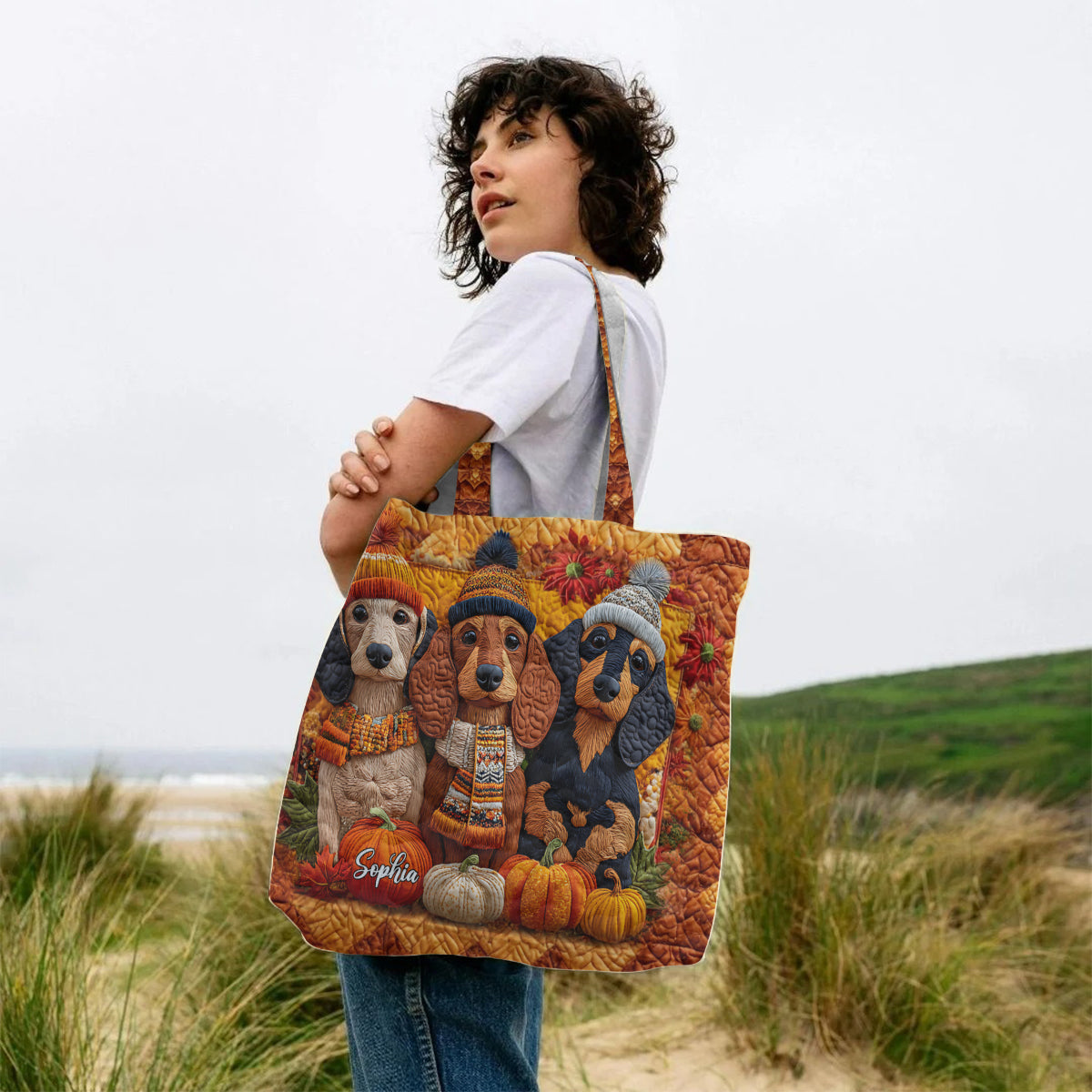 Autumn Dog - Personalized Dachshund Quilted Tote Bag