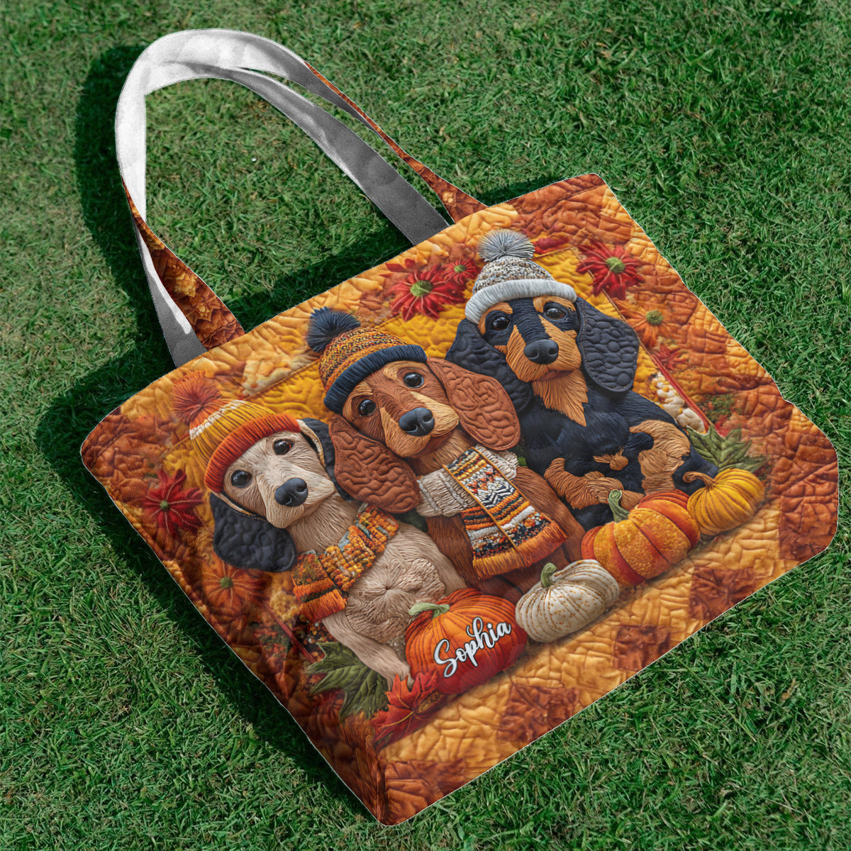 Autumn Dog - Personalized Dachshund Quilted Tote Bag