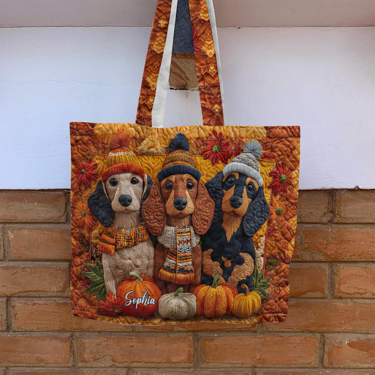 Autumn Dog - Personalized Dachshund Quilted Tote Bag