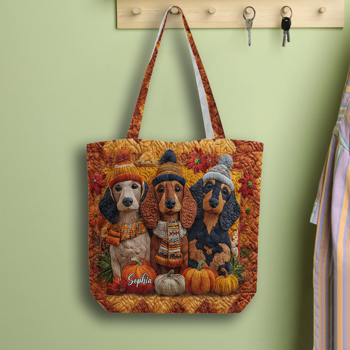 Autumn Dog - Personalized Dachshund Quilted Tote Bag