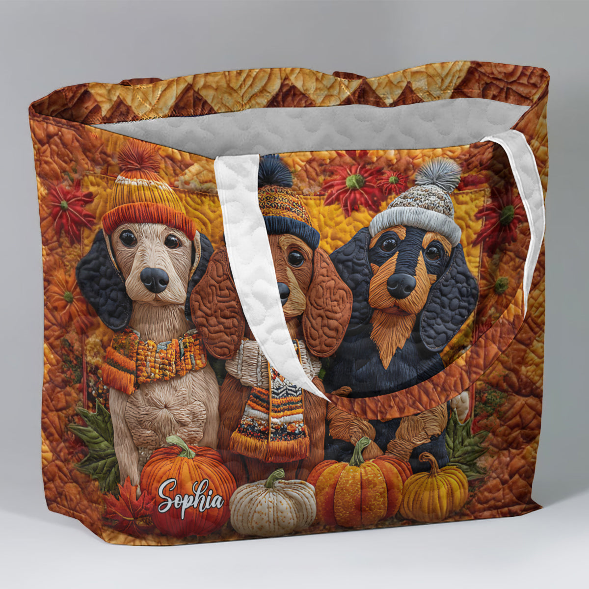 Autumn Dog - Personalized Dachshund Quilted Tote Bag