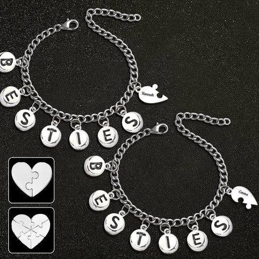Besties Pieces Of Heart - Personalized Bestie Bracelet With Charms