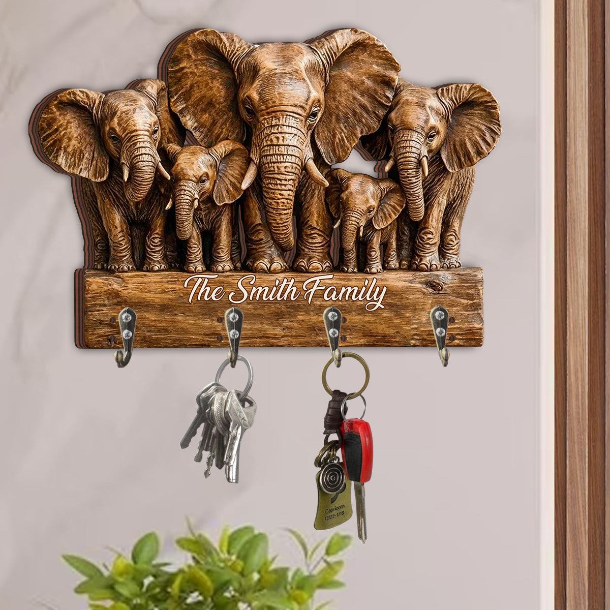 Elephant Family - Personalized Elephant Custom Shaped Hanging Rack