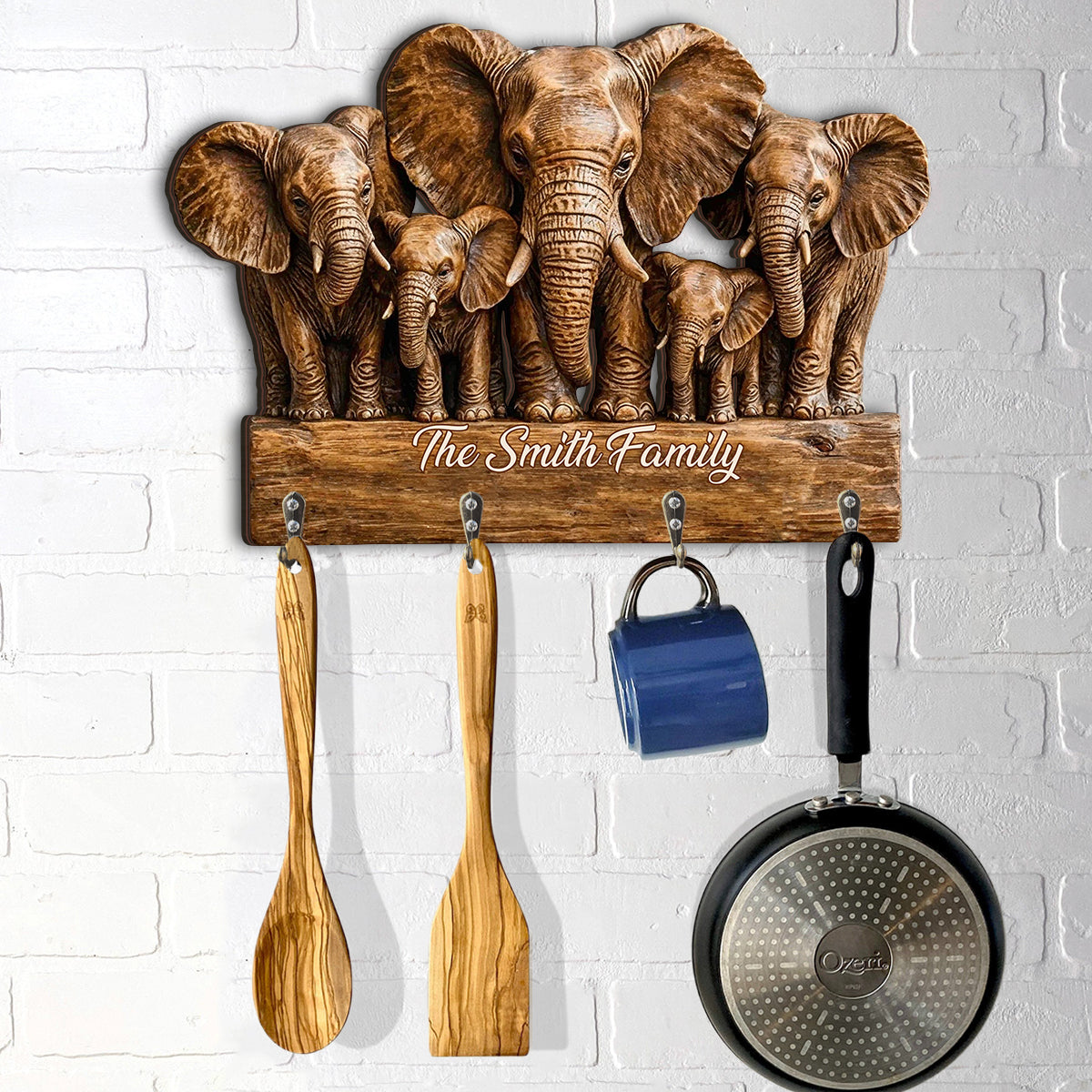 Elephant Family - Personalized Elephant Custom Shaped Hanging Rack