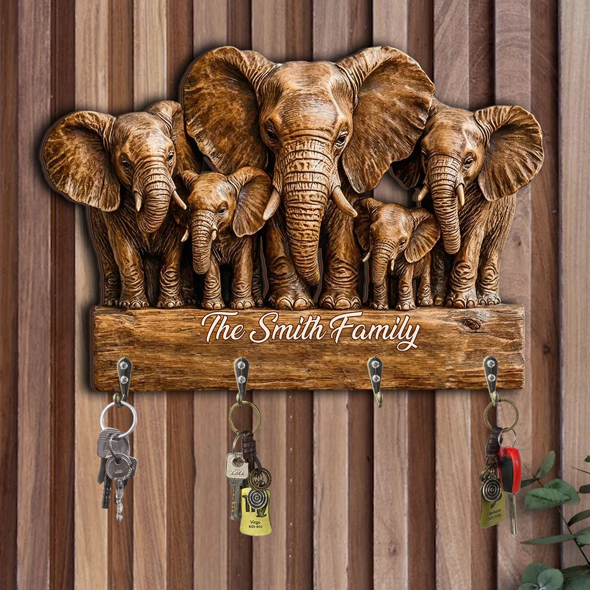 Elephant Family - Personalized Elephant Custom Shaped Hanging Rack