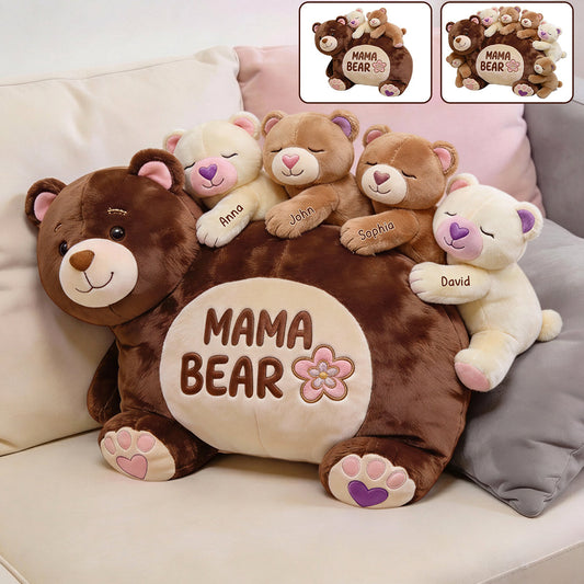 Mama Bear Gift For Mom Grandma - Personalized Mother Faux Fur Shaped Pillow