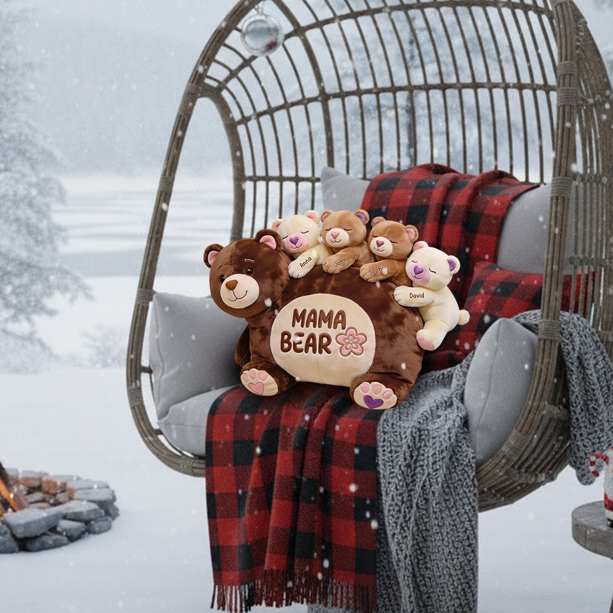 Mama Bear Gift For Mom Grandma - Personalized Mother Faux Fur Shaped Pillow