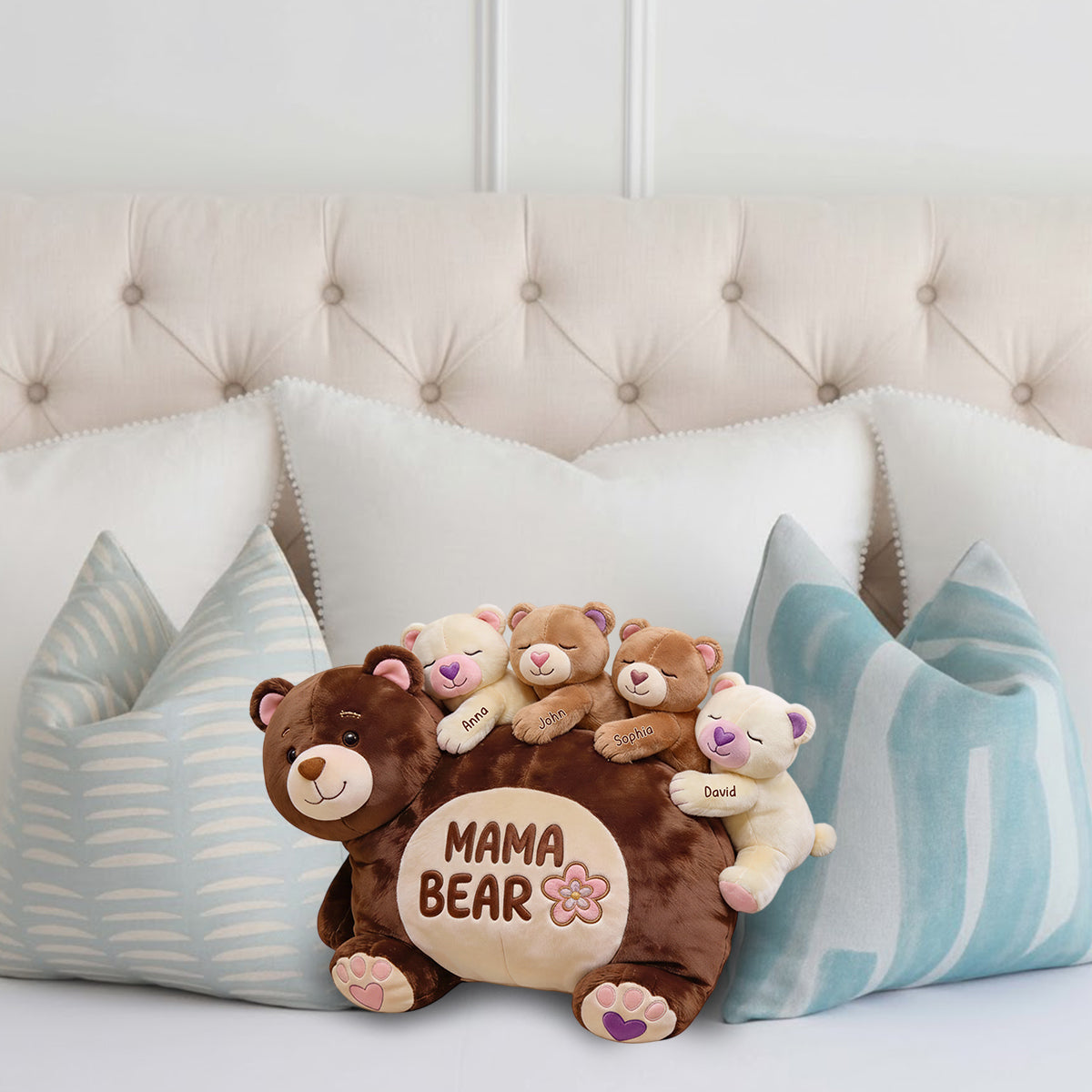 Mama Bear Gift For Mom Grandma - Personalized Mother Faux Fur Shaped Pillow