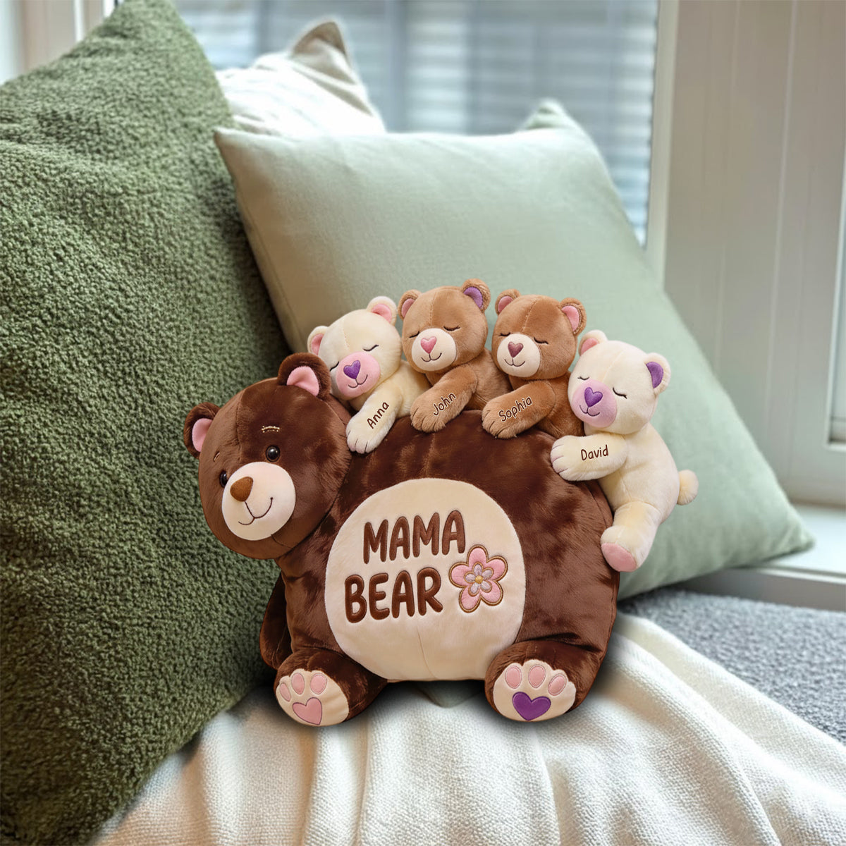 Mama Bear Gift For Mom Grandma - Personalized Mother Faux Fur Shaped Pillow