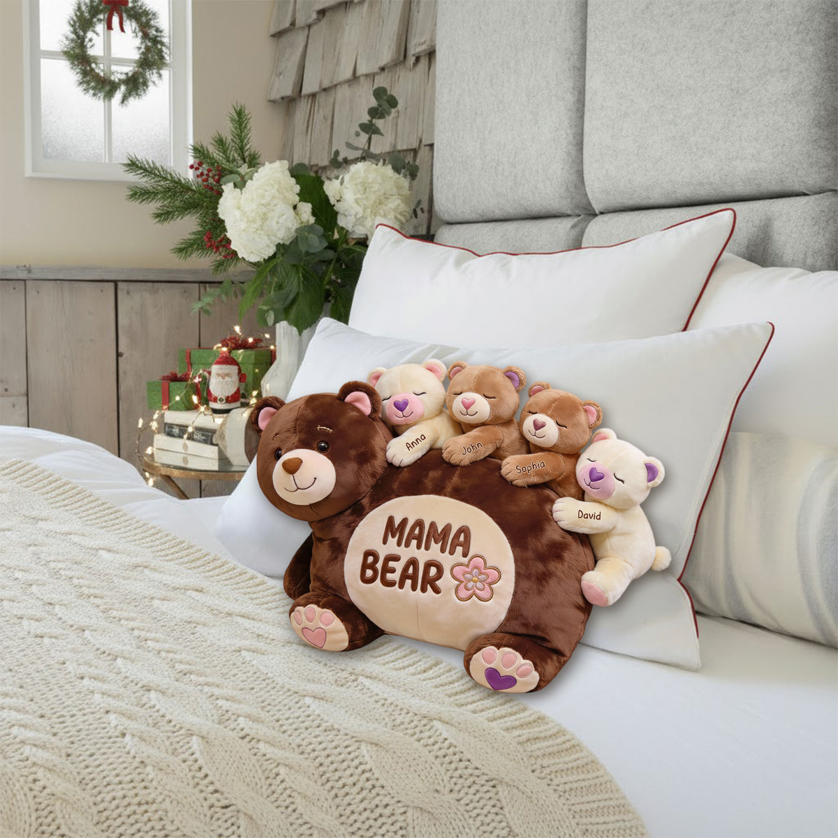 Mama Bear Gift For Mom Grandma - Personalized Mother Faux Fur Shaped Pillow