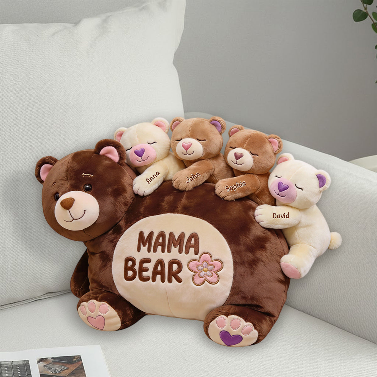 Mama Bear Gift For Mom Grandma - Personalized Mother Faux Fur Shaped Pillow
