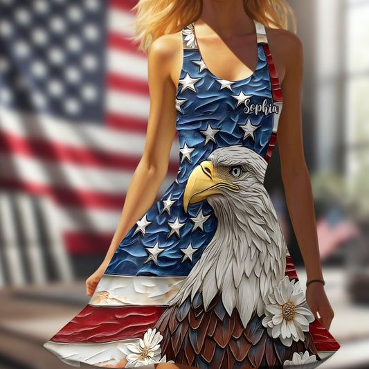 God Bless America - Personalized Bald Eagle Sleeveless Dress