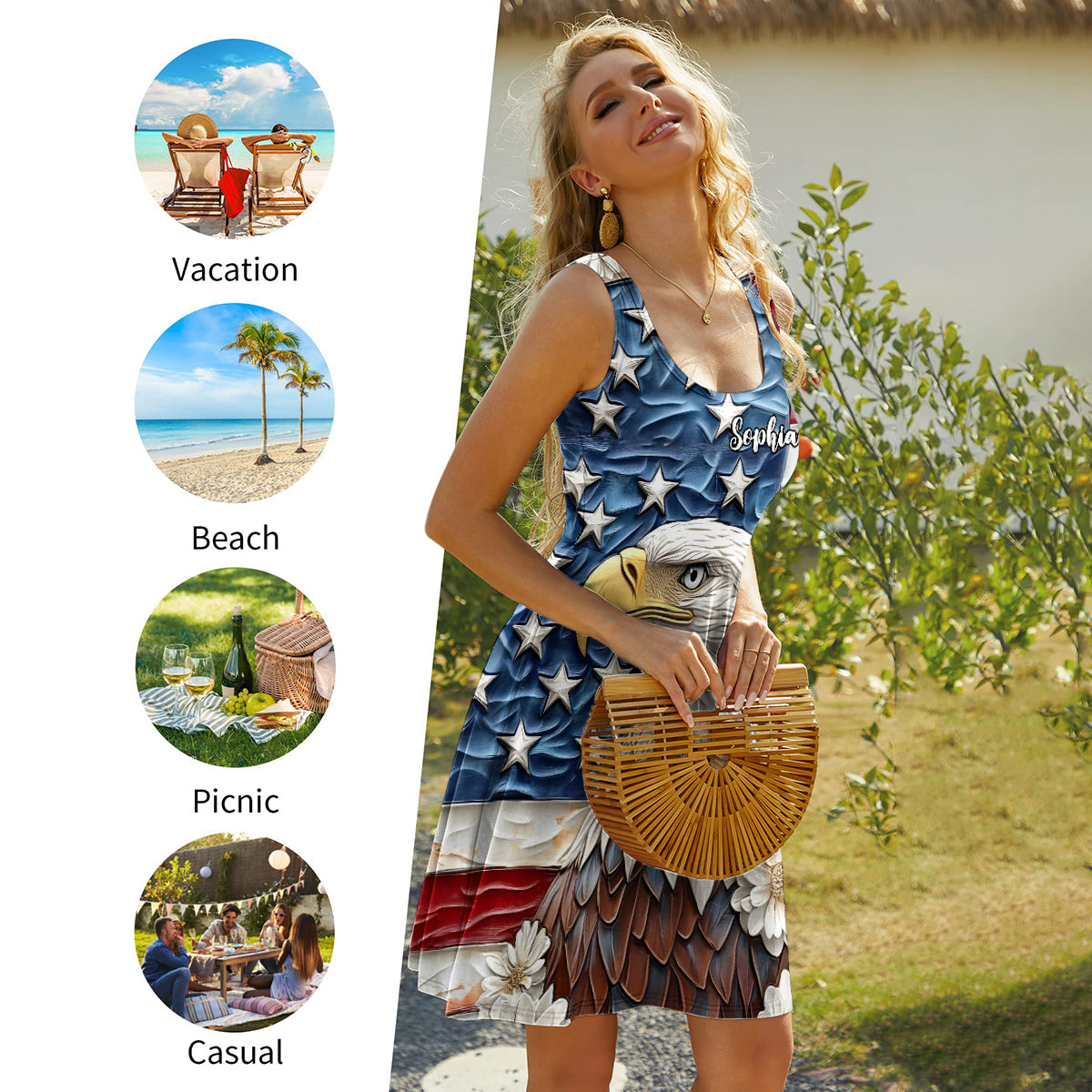 God Bless America - Personalized Bald Eagle Sleeveless Dress