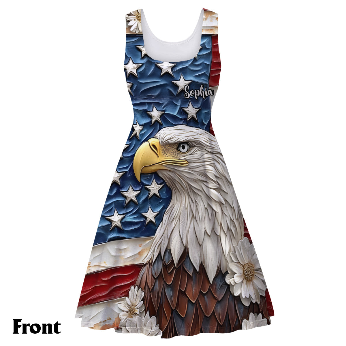 God Bless America - Personalized Bald Eagle Sleeveless Dress