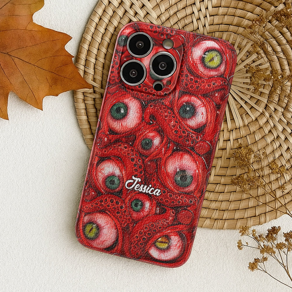 Horror Bloody Eyes - Personalized Halloween Leather Phone Case