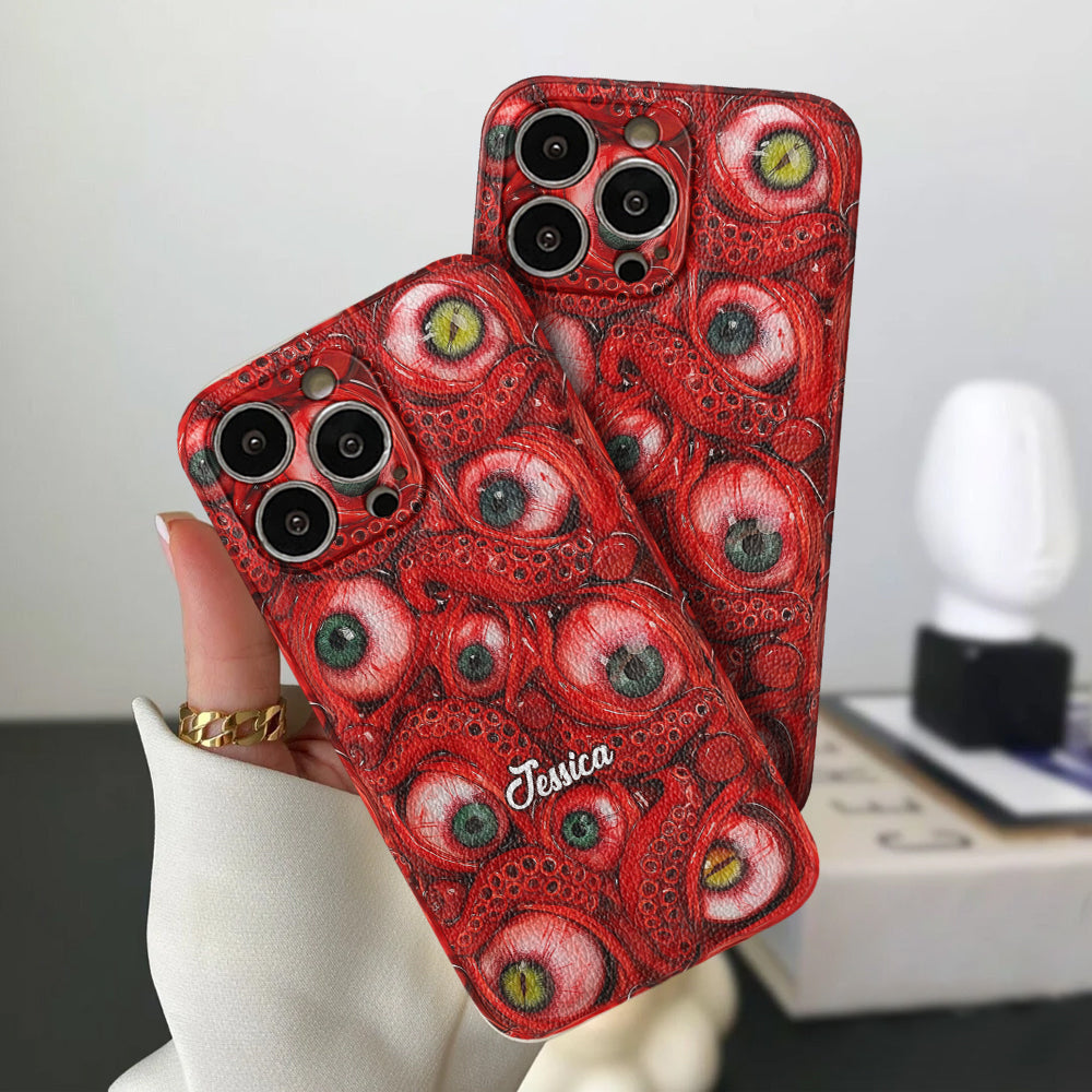 Horror Bloody Eyes - Personalized Halloween Leather Phone Case