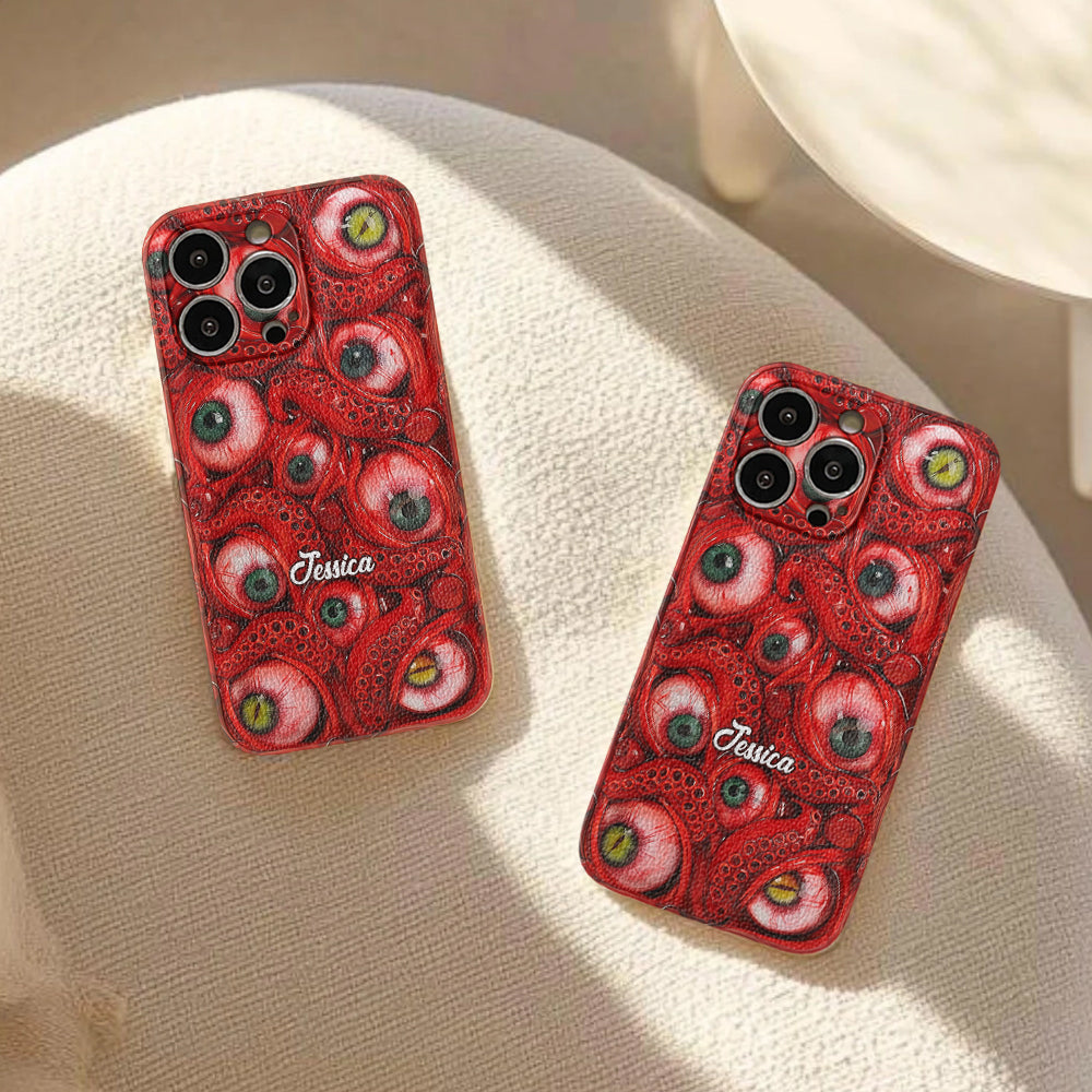 Horror Bloody Eyes - Personalized Halloween Leather Phone Case