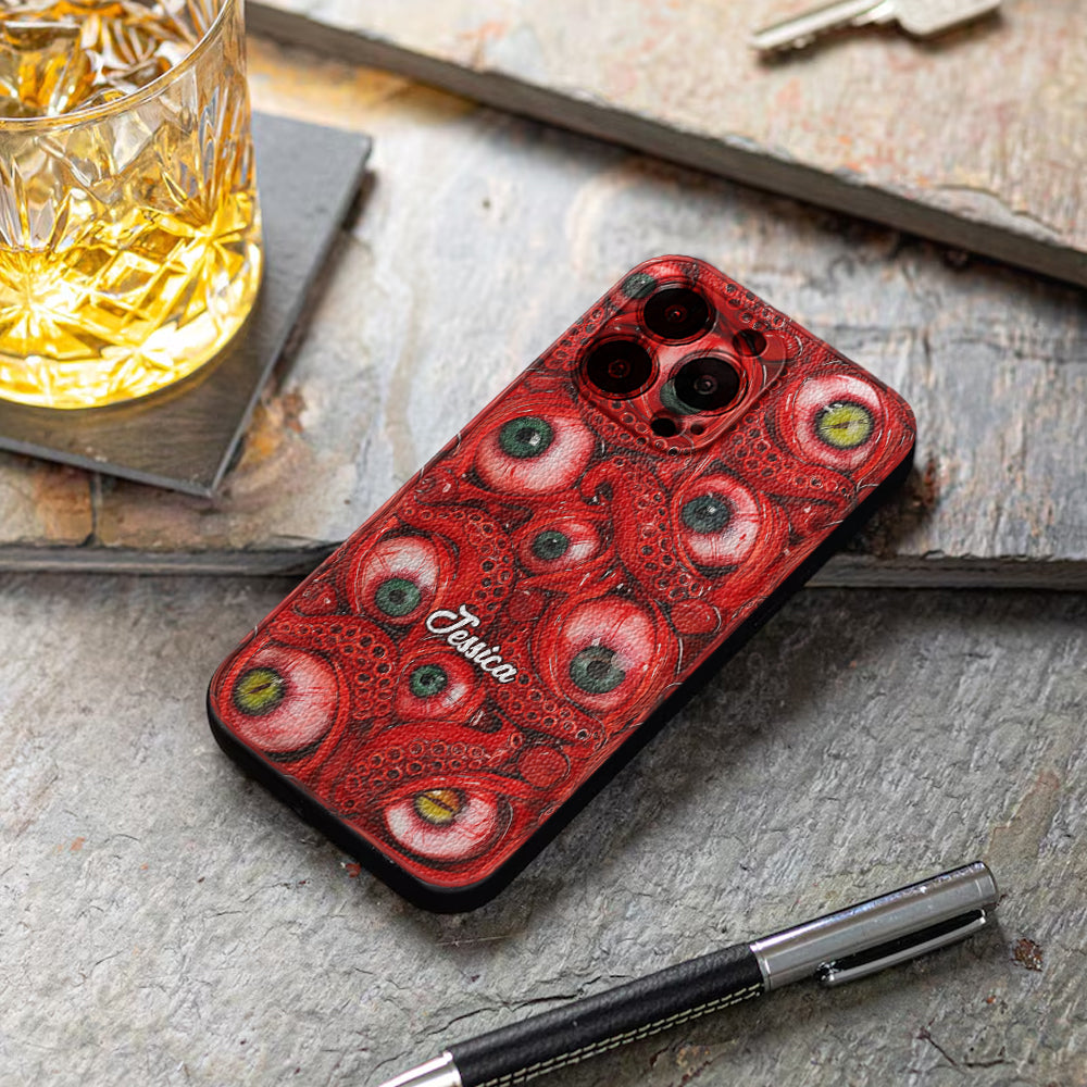 Horror Bloody Eyes - Personalized Halloween Leather Phone Case