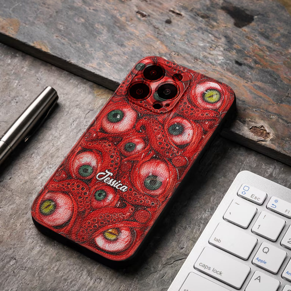 Horror Bloody Eyes - Personalized Halloween Leather Phone Case