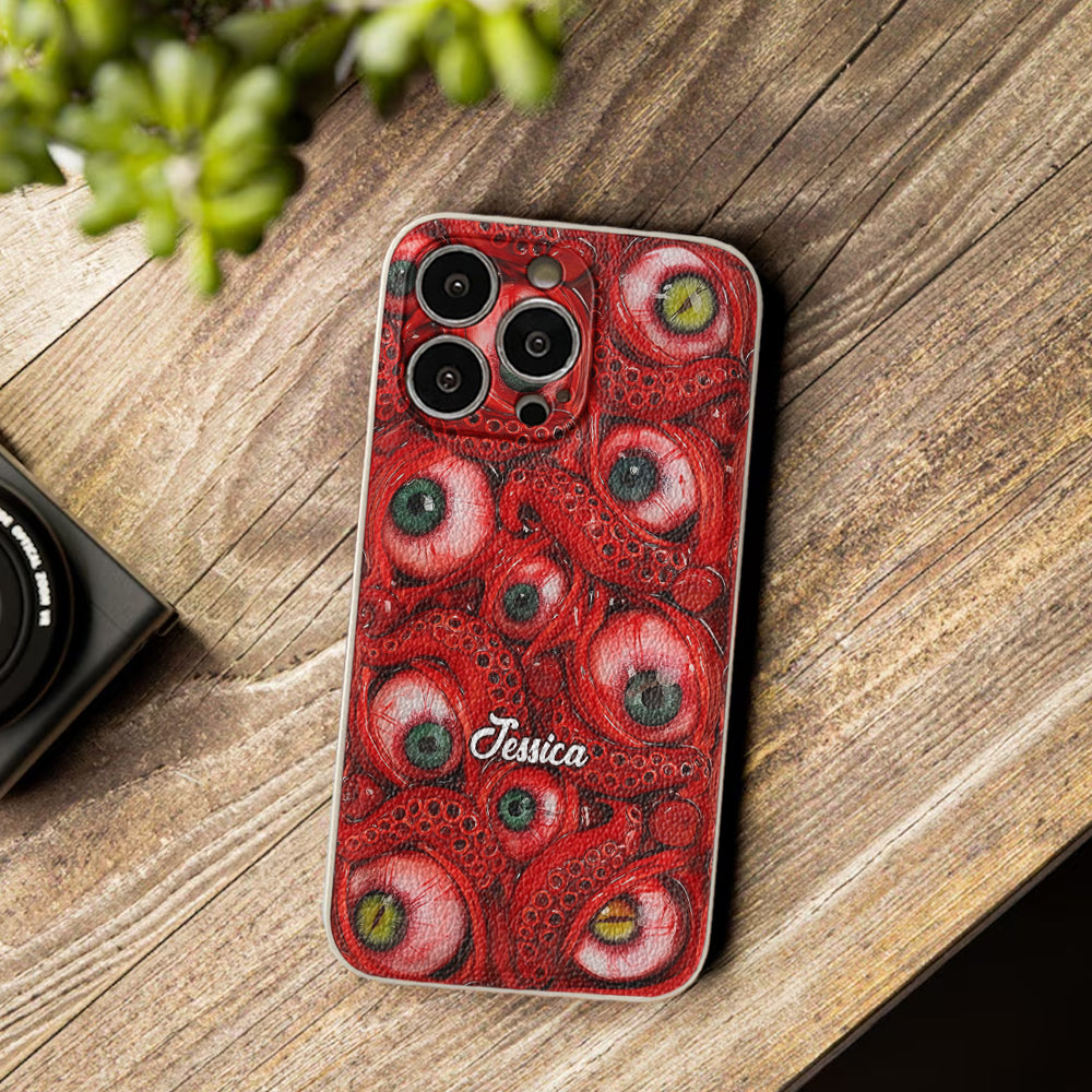 Horror Bloody Eyes - Personalized Halloween Leather Phone Case